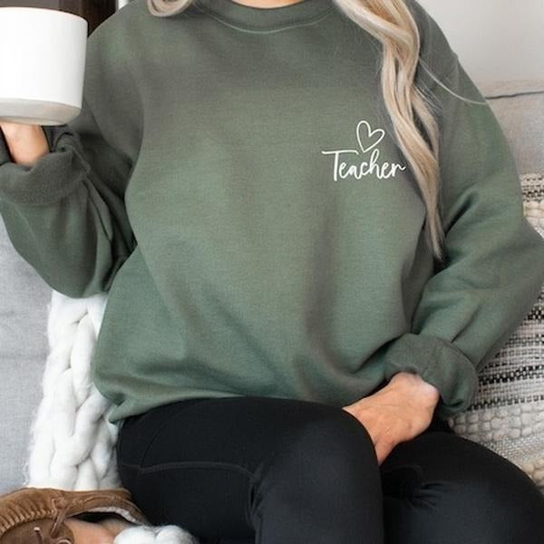 Teacher Shirts, Teacher Gifts, Teacher Crewneck Sweatshirt, Teacher Heart Pocket, Teacher Gift Ideas, Teacher...