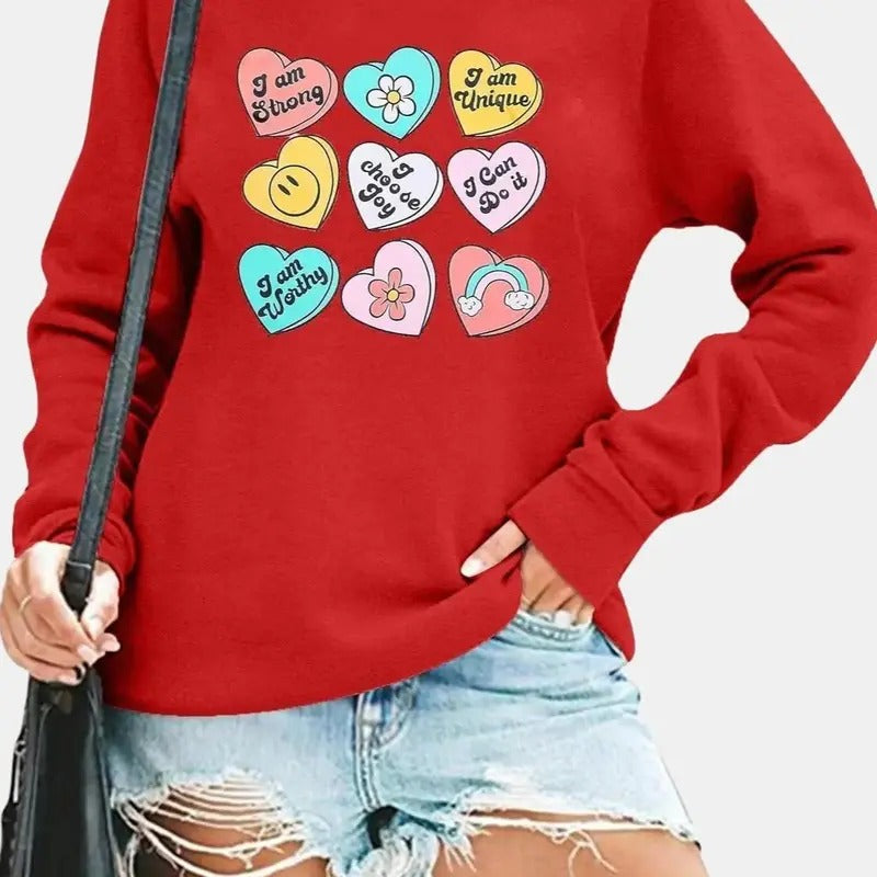 Teacher Valentine Sweatshirt Women Valentines Day Sweatshirts Teacher Shirt Funny Positive Heart Candy Pullover Top Hoodie