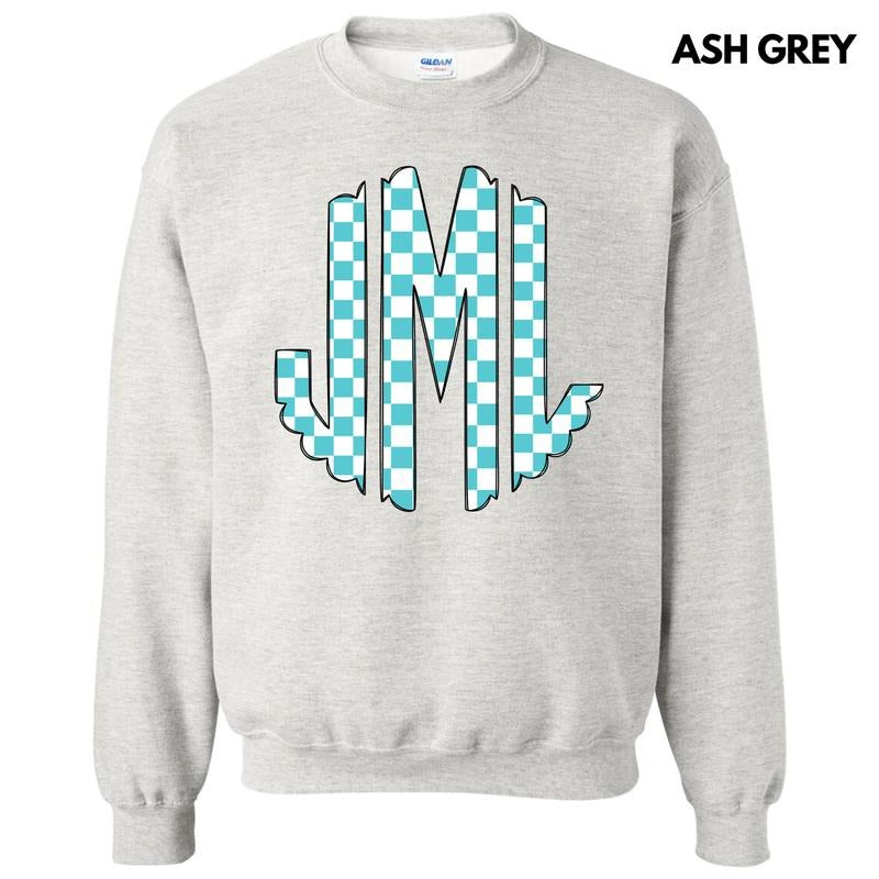 Teal Checker Monogram Sweatshirt 'NLB' T-Shirts, Hoodie | HypeDripTees.com