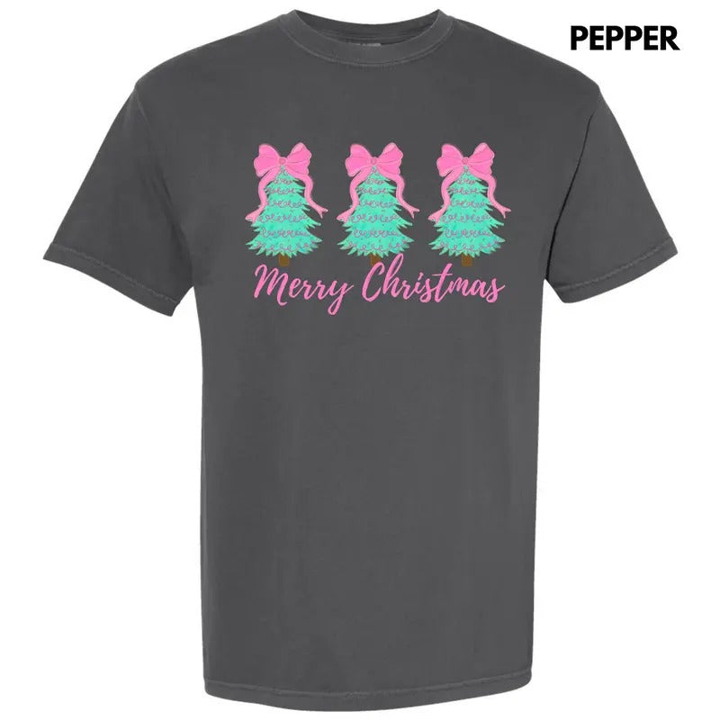 Teal Triple Tree Merry Christmas Comfort Colors T-Shirt 'NLB' Hoodie, Sweatshirt | HypeDripTees.com