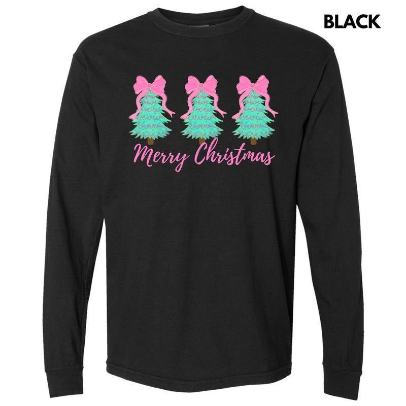 Teal Triple Trees Merry Christmas Long Sleeve Comfort Colors T-Shirt 'NLB' Hoodie, Sweatshirt | HypeDripTees.com