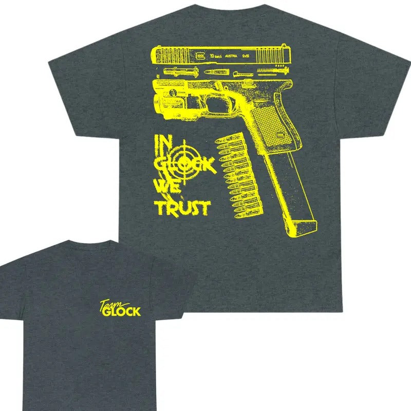 Team Glock - In Glock We Trust Double Side Tee , Glock Tshirt- Men's & Women's Tops, Design Color Yellow