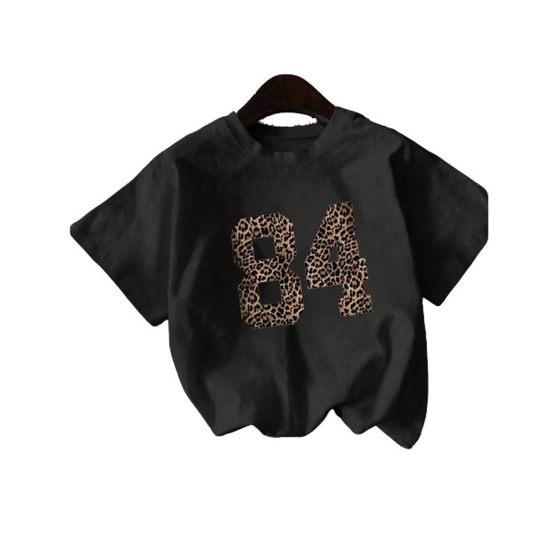 Teen Girl Leopard Print Short Sleeve Casual T-Shirt, Minimalist Fashion Daily Wear Hoodie, Sweatshirt | HypeDripTees.com