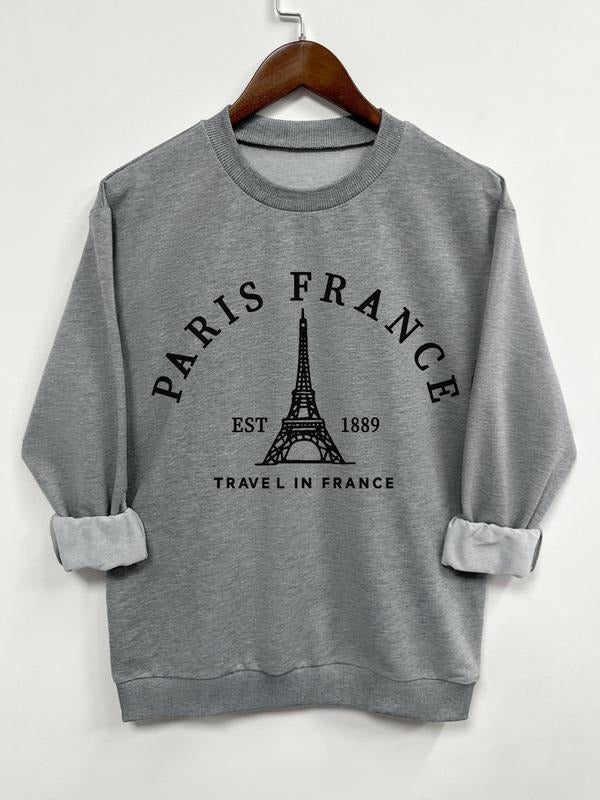 Teen Girl's Eiffel Tower Print Crew Neck Sweatshirt, Casual Long Sleeve Pullover for Daily Wear, Clothing for All Seasons...