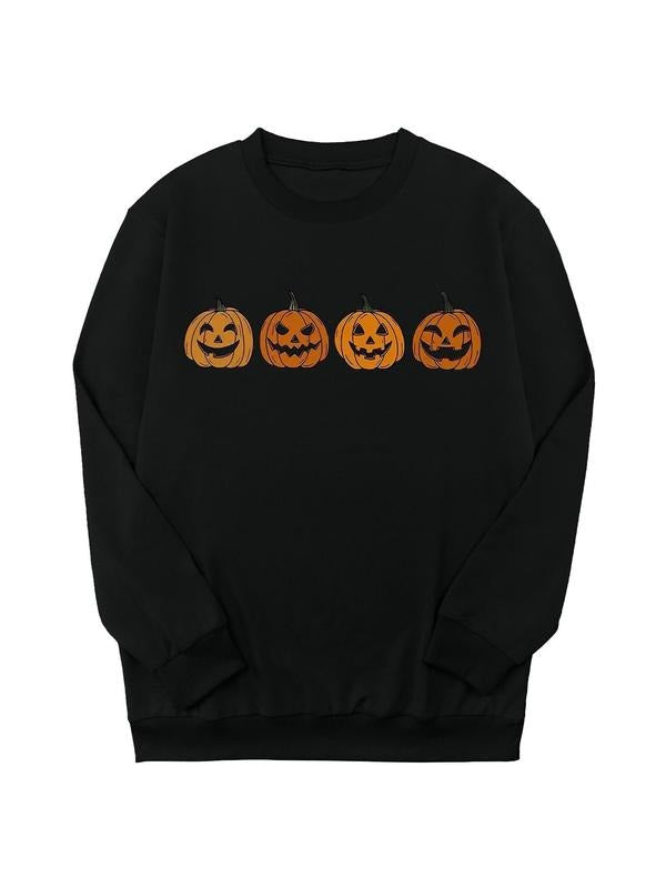 Teen Girl's Halloween Print Crew Neck Sweatshirt, Casual Long Sleeve Pullover for Daily Wear, Clothing for All Seasons...