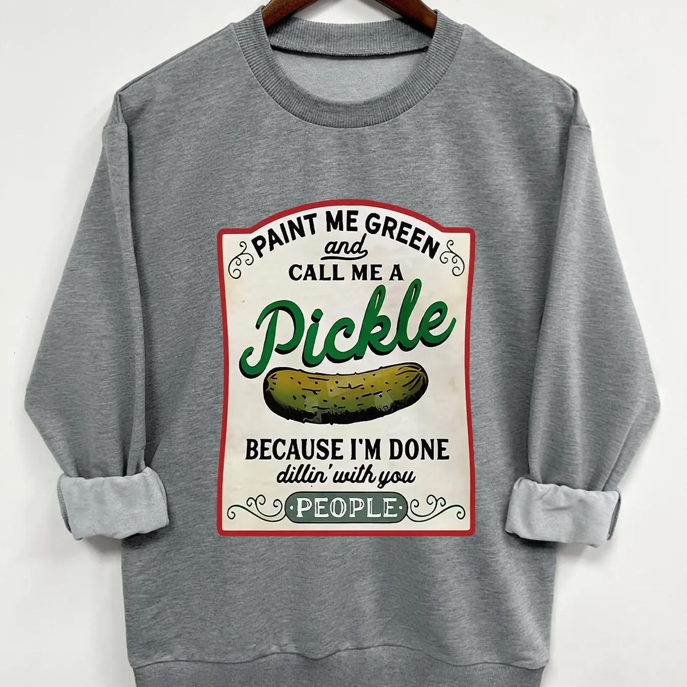 Teen Girl's Pickle Print Crew Neck Sweatshirt, Casual Long Sleeve Pullover for Daily Wear, Kids Clothing for All Seasons...