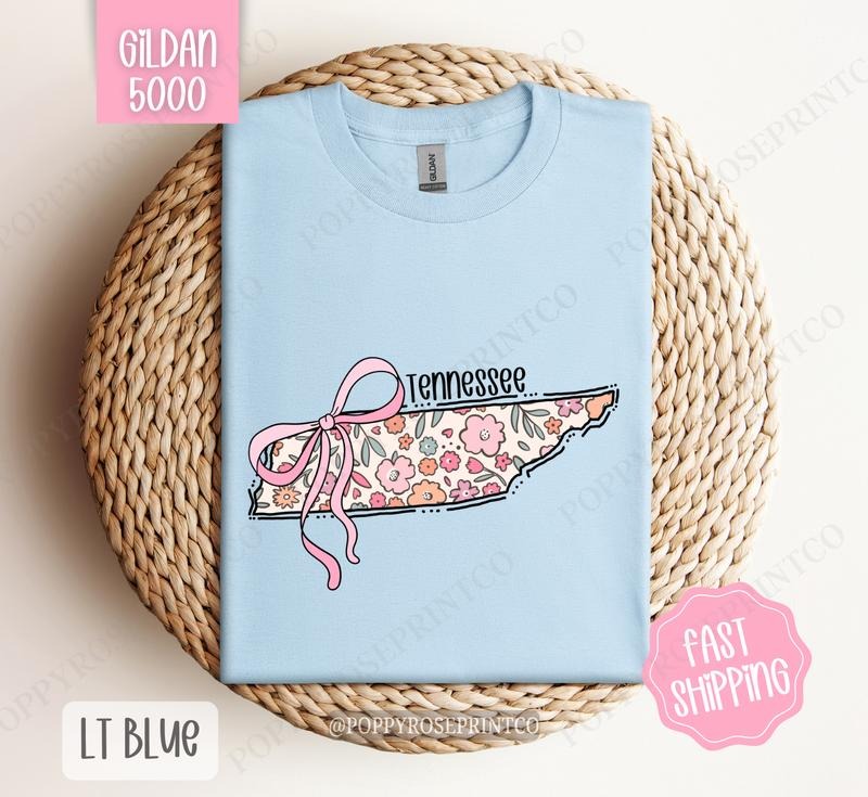 Tennessee Floral Bow Gildan Cute State Coquette Top T-Shirts, Hoodie, Sweatshirt