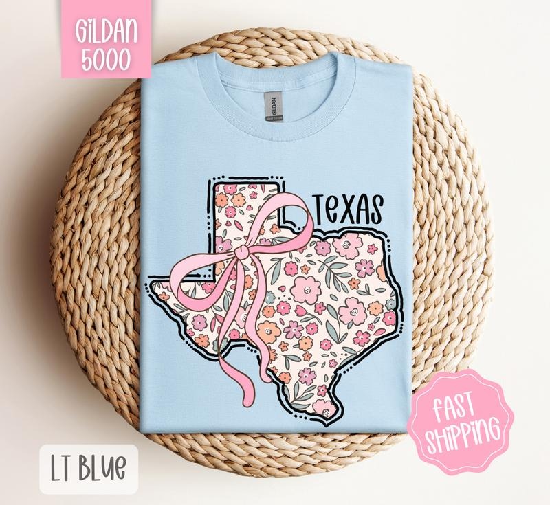 Texas Floral Bow Gildan Cute State Coquette Top T-Shirts, Hoodie, Sweatshirt