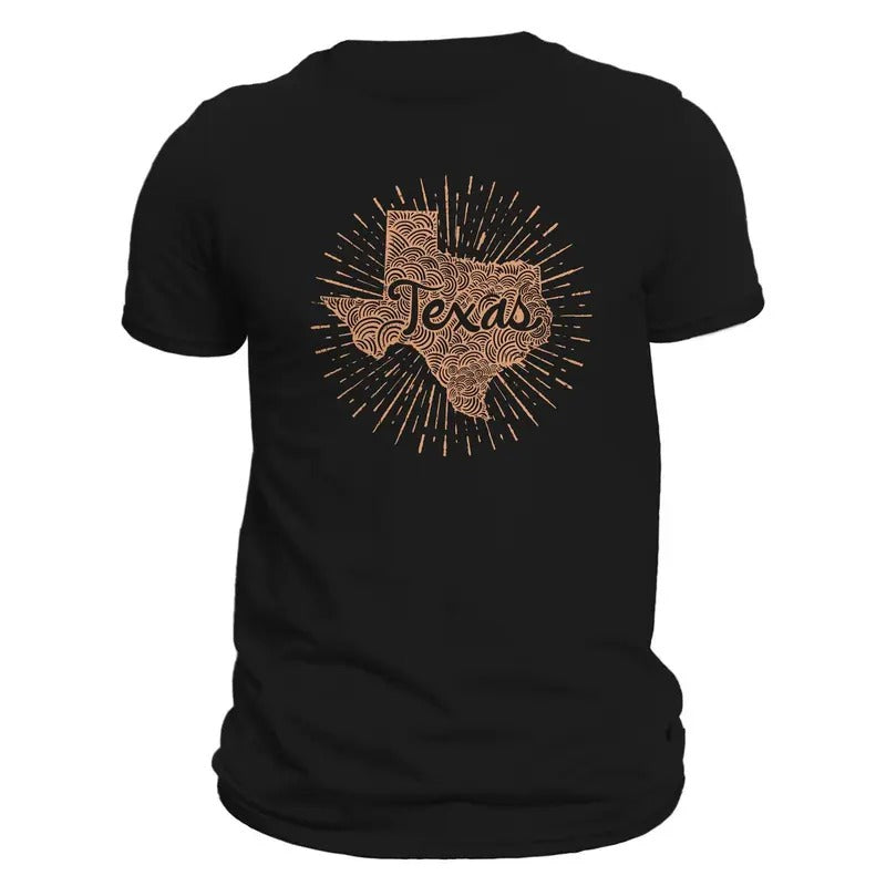 Texas State Men's T-Shirt Casual Crewneck Cotton Classic Design with Text and Map Print Hoodie, Sweatshirt | HypeDripTees.com