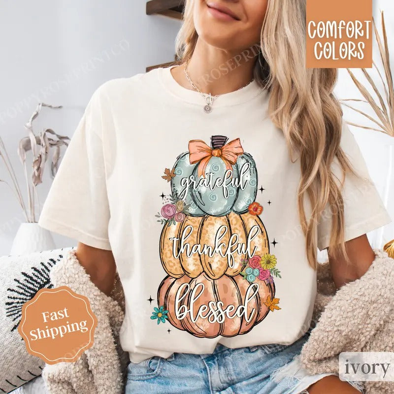 Thankful Pumpkin Shirt Comfort Colors, Thanksgiving Tshirt,  Women's Fall Teestyle{n002}2 Hoodie, Sweatshirt