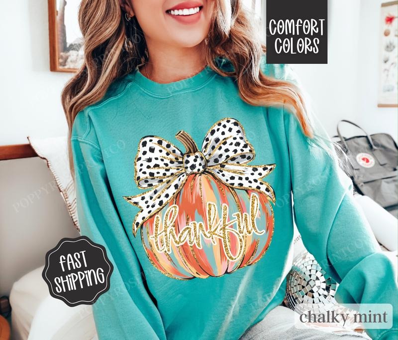 Thankful Pumpkin Sweatshirt Comfort Colors,  Thanksgiving Sweater Womenswear,  Holiday Crewneck T-Shirts, Hoodie