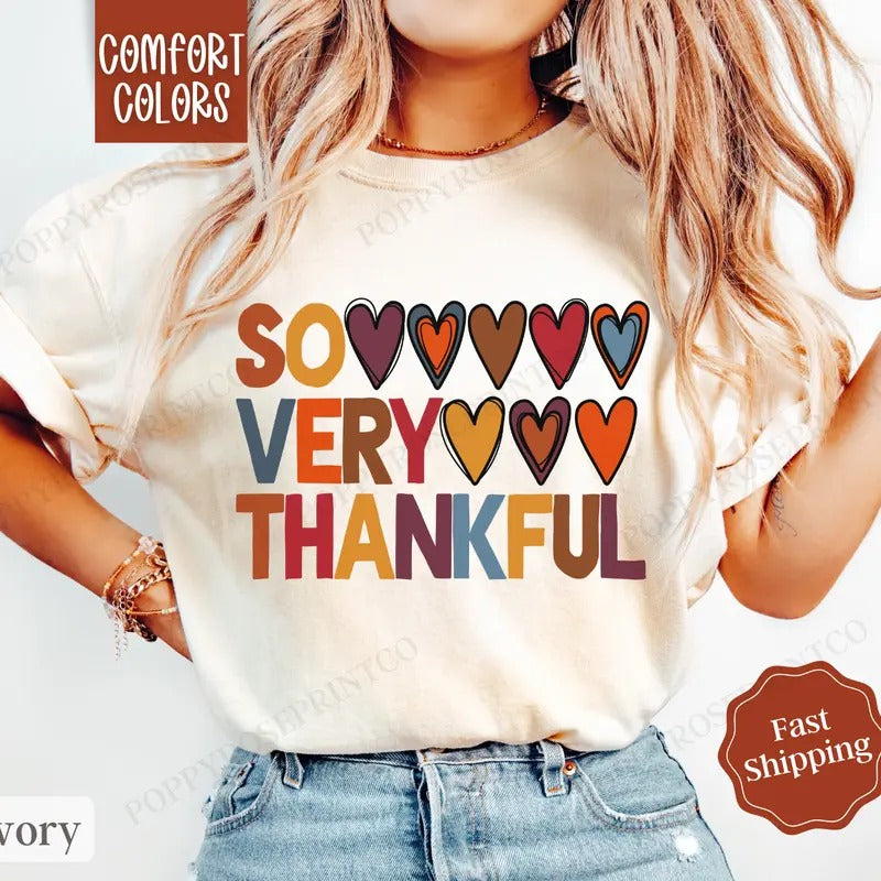 Thankful Shirt Comfort Colors, Thanksgiving Shirt, Fall Womenswear Oversized Crewneck Hoodie, Sweatshirt | HypeDripTees.com