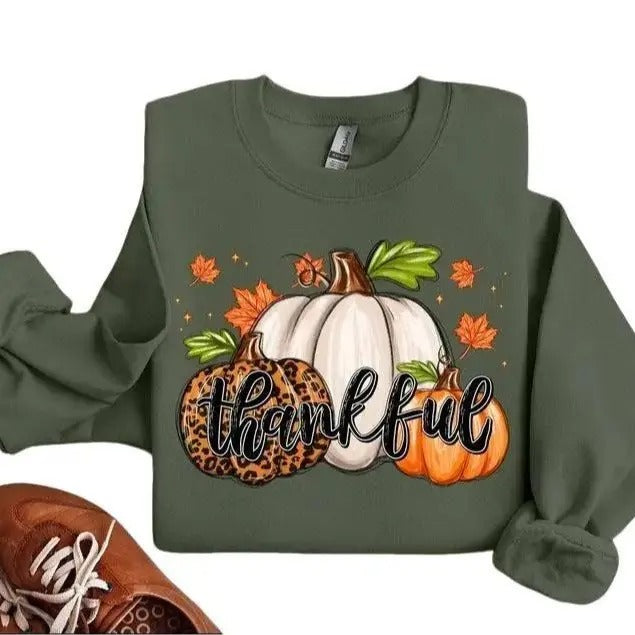 Thankful Shirt, Leopard Pumpkin Shirt, Pumpkin Sweatshirt, Thanksgiving Shirt, Thanksgiving Sweatshirt, Thanksgiving...