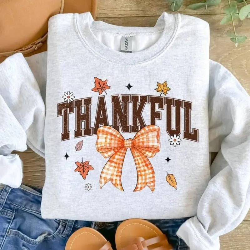 Thankful Shirt, Womens Fall Pumpkin Shirt, Womenswear Oversized Crewneck Hoodie, Sweatshirt | HypeDripTees.com