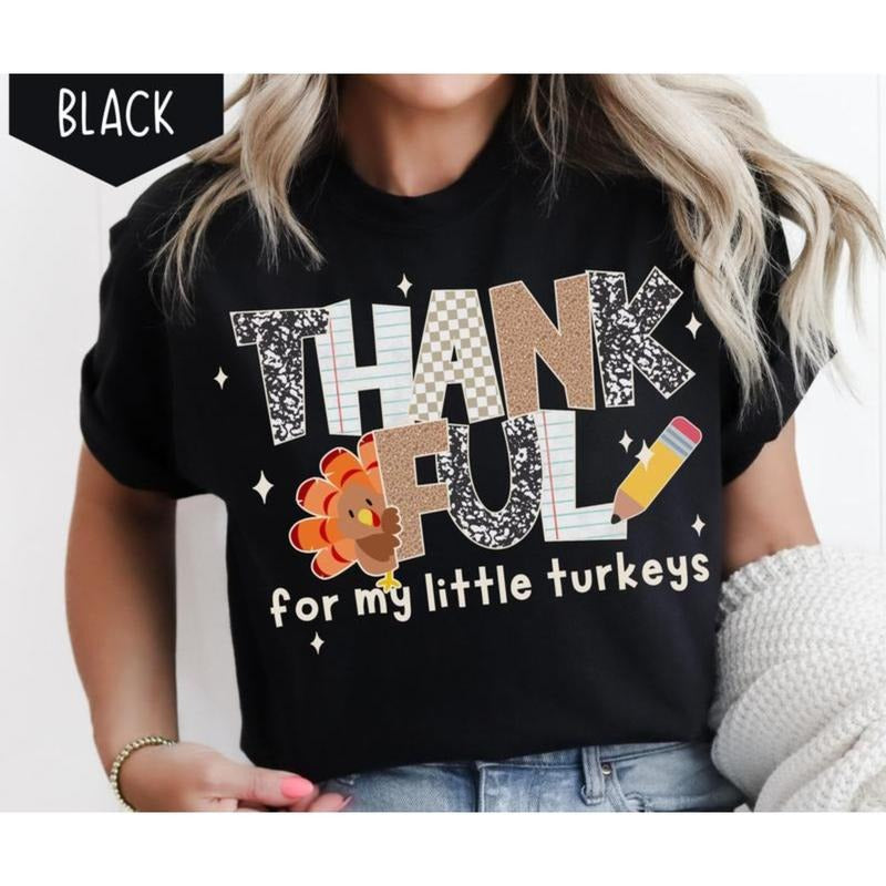Thankful Teacher Shirt, Fall Turkey Teacher Tshirt, Thanksgiving Teacher Tee, Cute Turkey School T-shirt, Gift for...