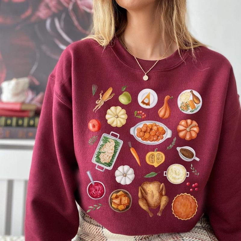 Thanksgiving Dinner Sweatshirt | Cozy Turkey & Pumpkin Pie Crewneck | Cottagecore Fall Sweater | Cute Autumn Thanksgiving...