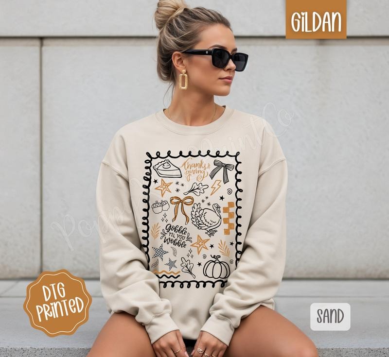 Thanksgiving Doodle Sweatshirt, Trendy Women's Fall Sweater T-Shirts, Hoodie | HypeDripTees.com