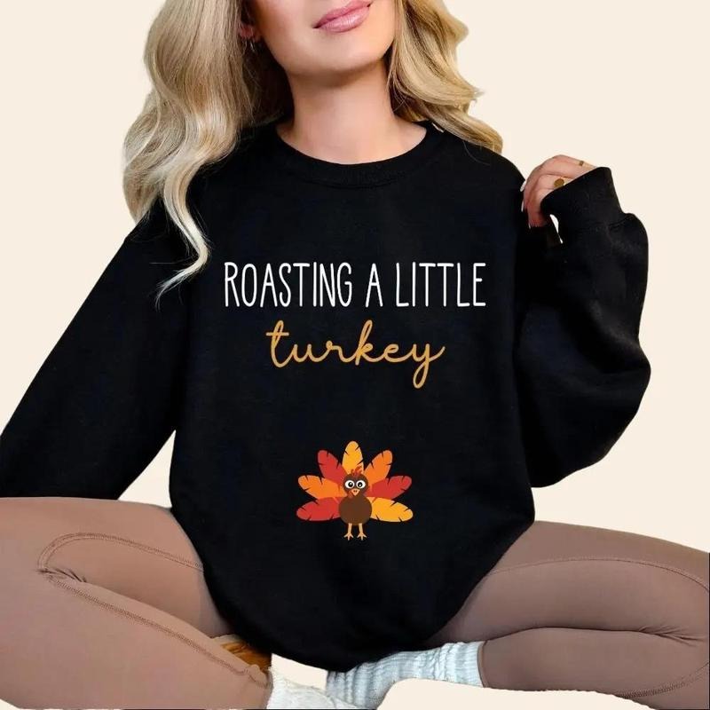 Thanksgiving Fall Pregnancy Announcement Sweatshirt, Roasting a Little Turkey Crewneck, turkey mom to be tee shirt , cute...