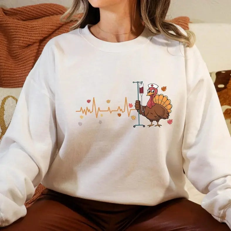 Thanksgiving Nurse Sweatshirt, Heartbeats Turkey Shirt, Fall Season Nurse Sweatshirt, Thankful Nurse Gift, Nursing...