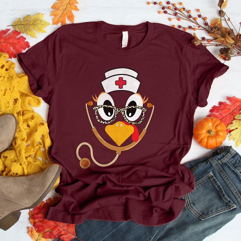 Thanksgiving Nurse Turkey Shirt - Cute Fall T-Shirt for Nurses, Funny Stethoscope Turkey Tee, Holiday CNA RN Gift Hoodie,...