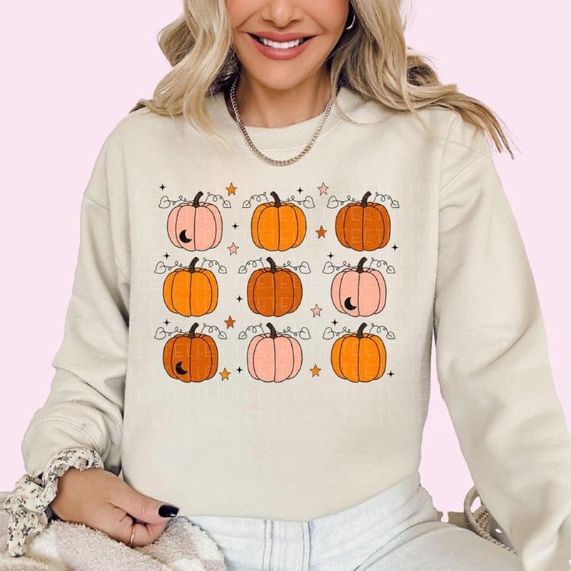 Thanksgiving Sweatshirt Pumpkin Sweatshirt, Women's Thanksgiving Fall Groovy Pumpkin Crewneck, Cozy Thanksgiving Crewneck...