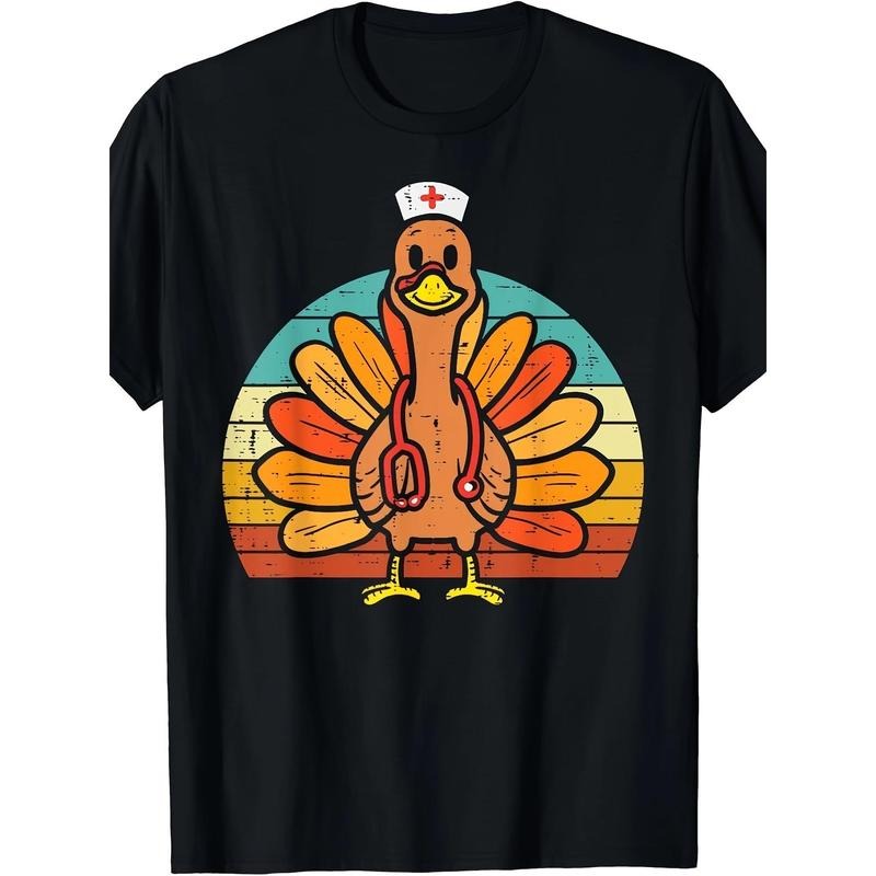 Thanksgiving Turkey Nurse Stethoscope Graphic T-Shirt