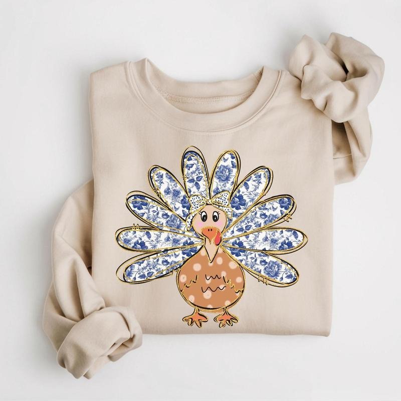 Thanksgiving Turkey Sweatshirt, Fall Thanksgiving Sweater, Coquette Turkey Sweatshirt, Women's Fall Thankful Crewneck,...