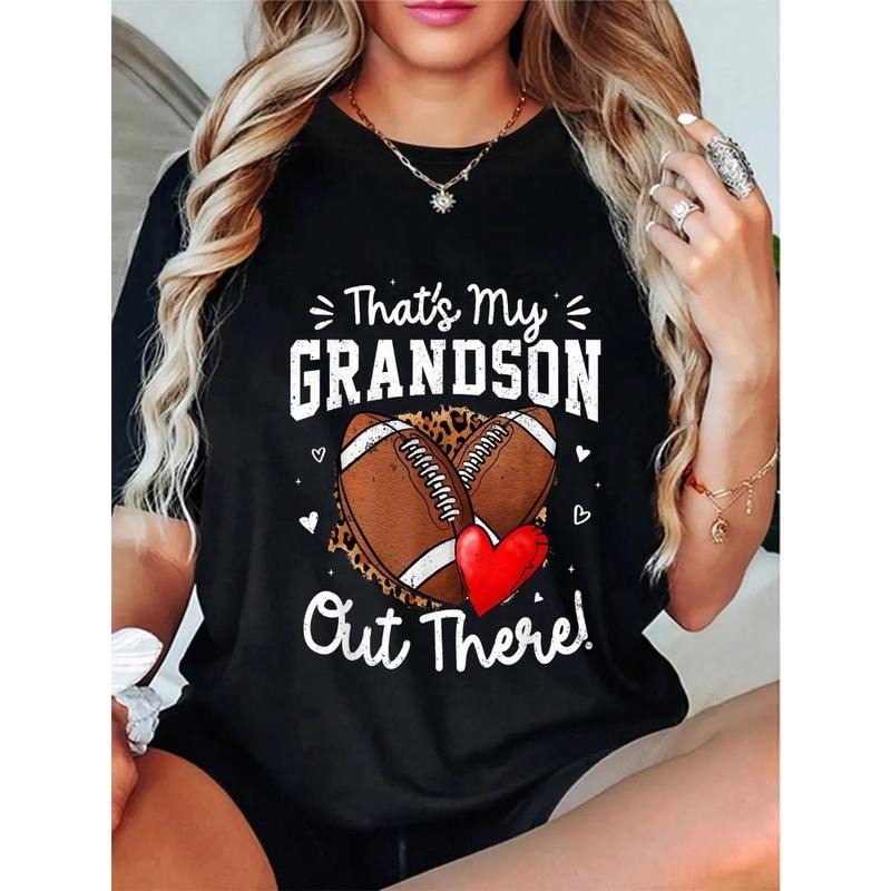 That's My Grandson Out There Funny Football Grandma T-Shirt Casual Black 100% Cotton Loose Fit Round Neck Short Sleeve...
