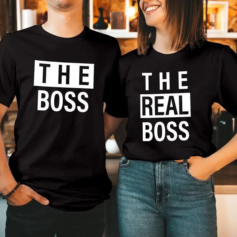The Boss & The Real Boss Valentine's Day Couple T-Shirt, Funny Valentines Lovers Husband Wife Men Women Matching Gift T...
