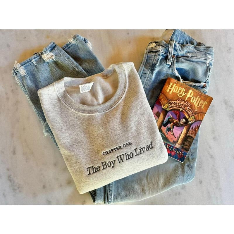 The Boy Who Lived Embroidered Crewneck, HP sweatshirt, Fall Autumn Sweatshirt, Embroidered Sweatshirt, HP Shirt Hoodie