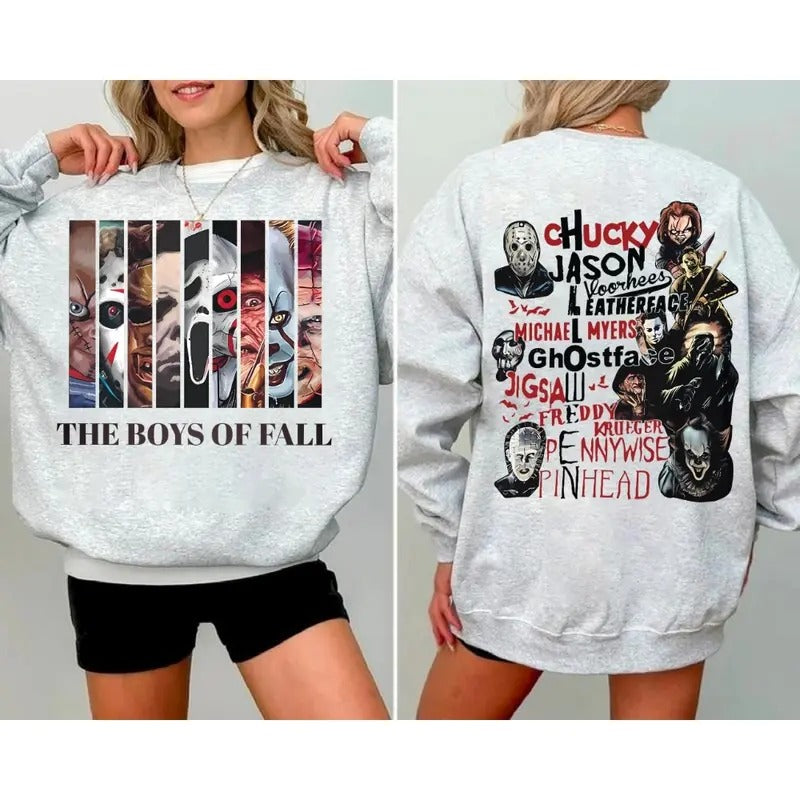 The Boys of Fall Scary Movie Sweatshirt - Embrace the Chill with Style. This High-Quality Sweatshirt Features a Unique...