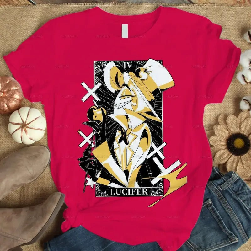 The Dark Allure Of Hazbin Hotel With Lucifer Iv T-shirt, Animated Series, Hazbin Hotel Characters, Shirts For Women,...