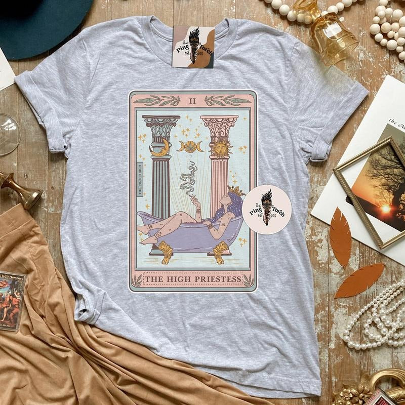The High Priestess Tarot Card T-Shirt, Priestess Tarot Card Tee, High Priestess tarot, Tarot priestess, mystical moon...