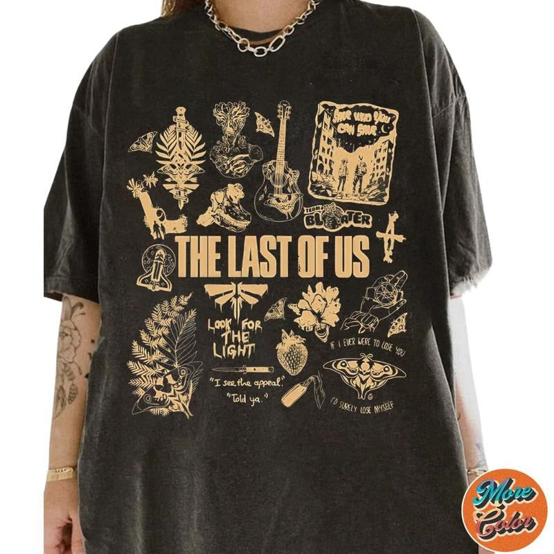 The Last Of Us Movie Doodle Art Shirt, Ellie And Joel Movie Shirt, Cotton Unisex T-Shirt, Crew Neck, Size S- 4XL,...