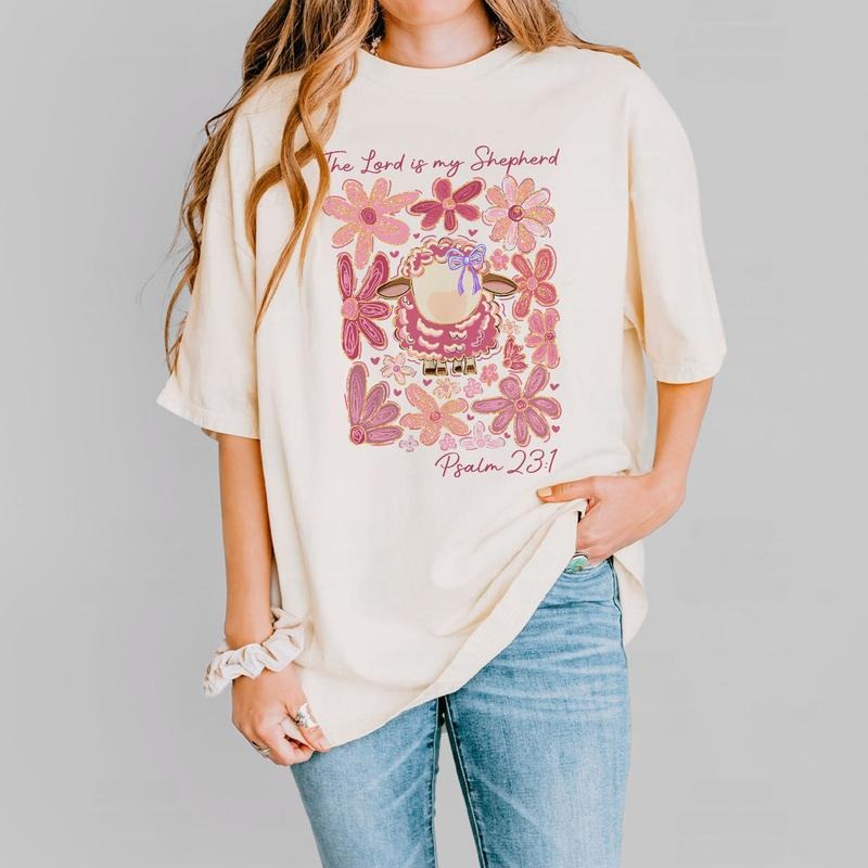 The Lord is My Shepherd Easter Shirt, Psalm 23:1 Christian Tee, Floral Faith Sweatshirt for Women, Religious Spring...