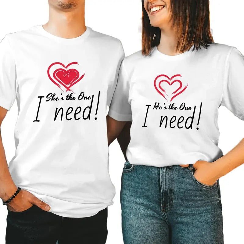 The One I Need Couple Matching TShirt Cotton Fabric Casual Streetstyle Crew Neck Short Sleeve T-Shirt Trendy Tops for...