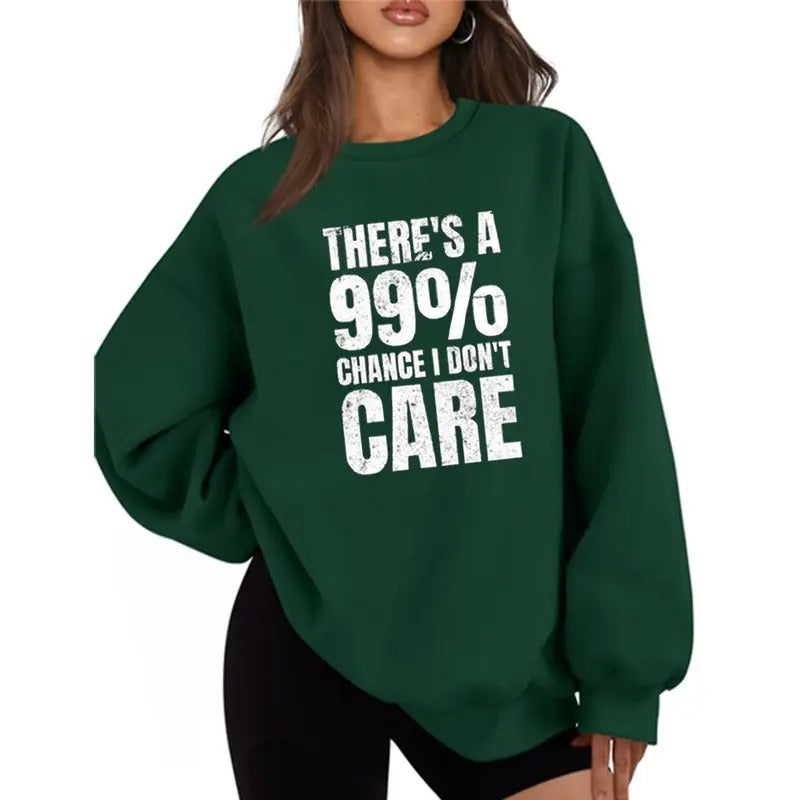 There's A 99% Chance I Don't Care Funny Sweater Casual Street Style Fleece Crewneck Pullover Sweatshirt For Women For...