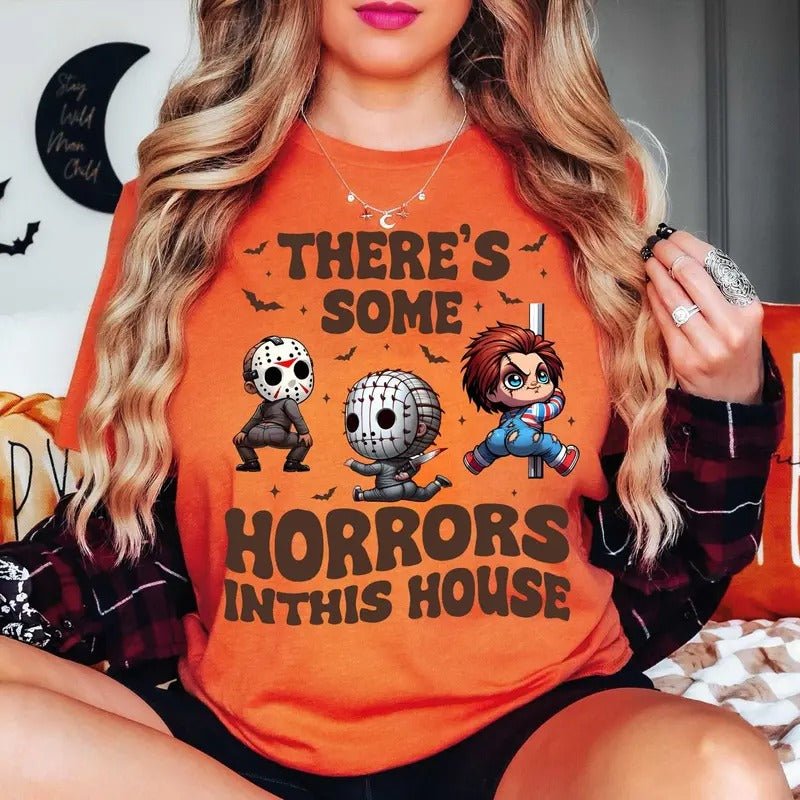 There's S0me Horrors In This House Shirt Three Horr0r Guys, Funny Horror Shirt Hoodie, Sweatshirt | HypeDripTees.com