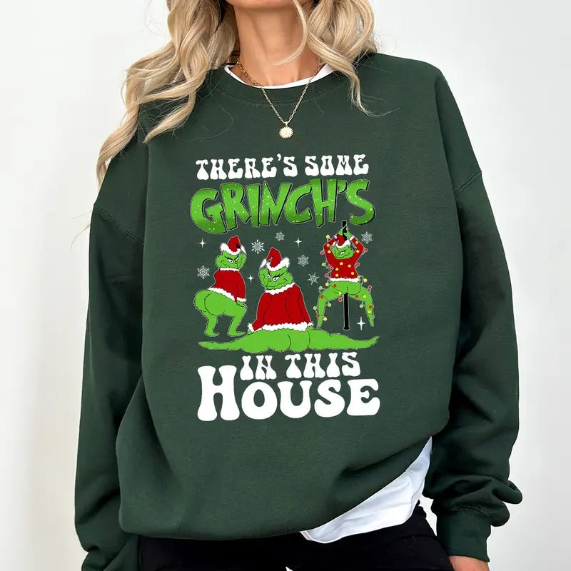 There's Some Gr!nch's In This House, Merry Gr!nchmas Sweatshirt, Funny Santa Claus, Merry Christmas, Trendy...