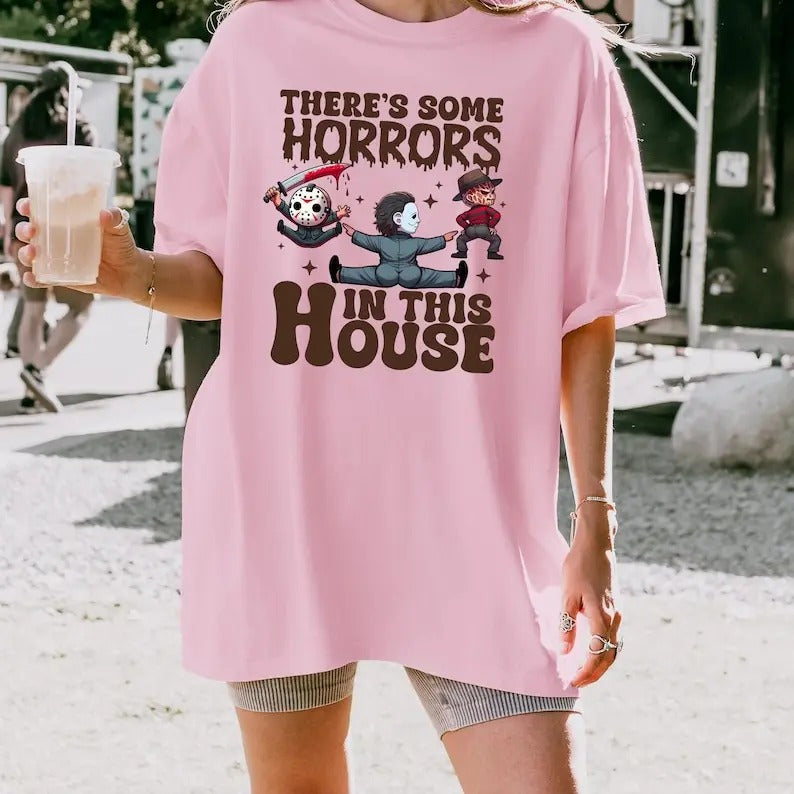 There's Some Horrors In This House Shirt, Funny Halloween Tshirt, Spooky Season Halloween Gift, Trendy Funny Halloween...