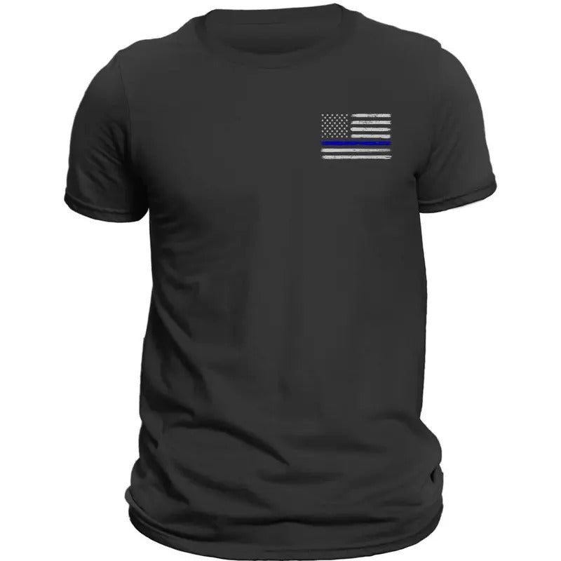Thin Blue Line Flag Police Front Heart Side Print T-Shirt Hoodie, Sweatshirt | HypeDripTees.com