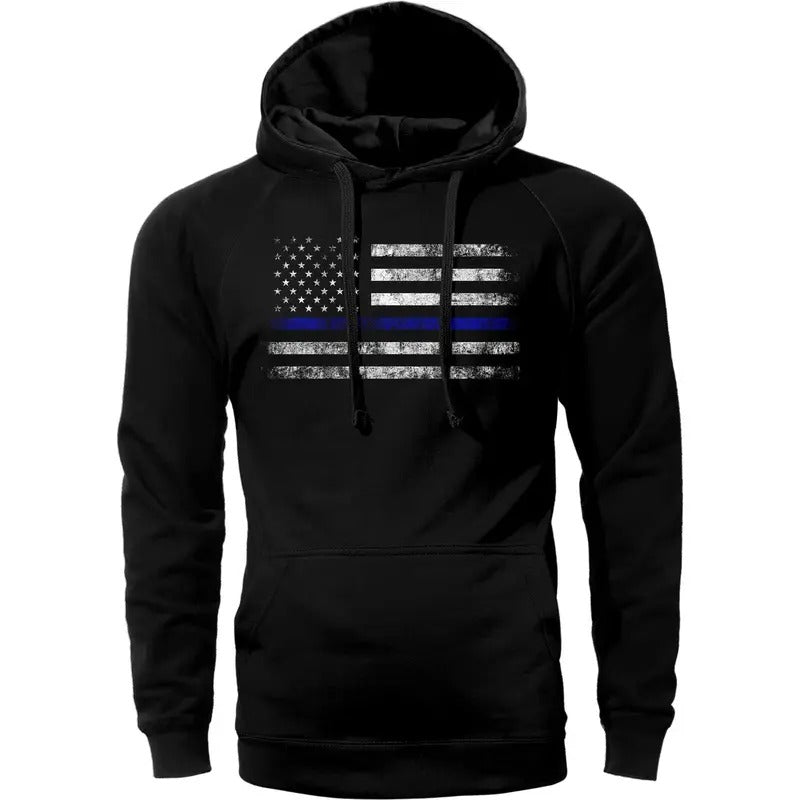 Thin Blue Line Flag Police Lives Hoodie Sweatshirt Cotton Fabric T-Shirts | HypeDripTees.com