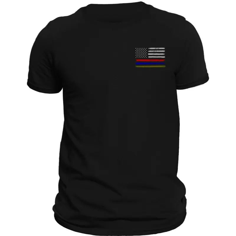 Thin Red Blue Green Line Flag Front Heart Side Print T-Shirt Casual Crewneck Hoodie, Sweatshirt | HypeDripTees.com