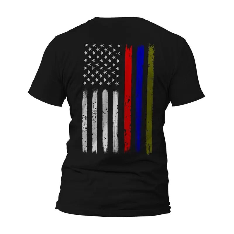 Thin Red Blue Green Line Vertical Flag T-Shirt Hoodie, Sweatshirt | HypeDripTees.com