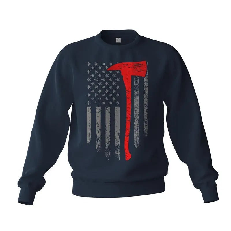 Thin Red Line Flag Axe Fireman Firefighter Support Sweatshirt Classic Cotton T-Shirts, Hoodie | HypeDripTees.com
