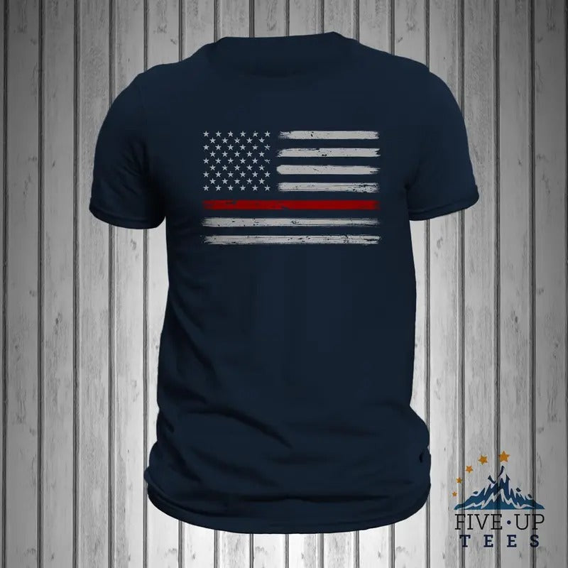 Thin Red Line Flag USA Firefighter Brushed Flag Men's T-Shirt Hoodie, Sweatshirt | HypeDripTees.com