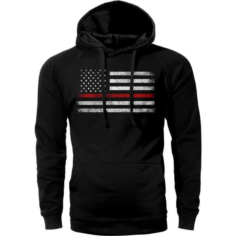 Thin Red Line Flag USA Firefighter Hoodie Sweatshirt Cotton Fabric T-Shirts | HypeDripTees.com