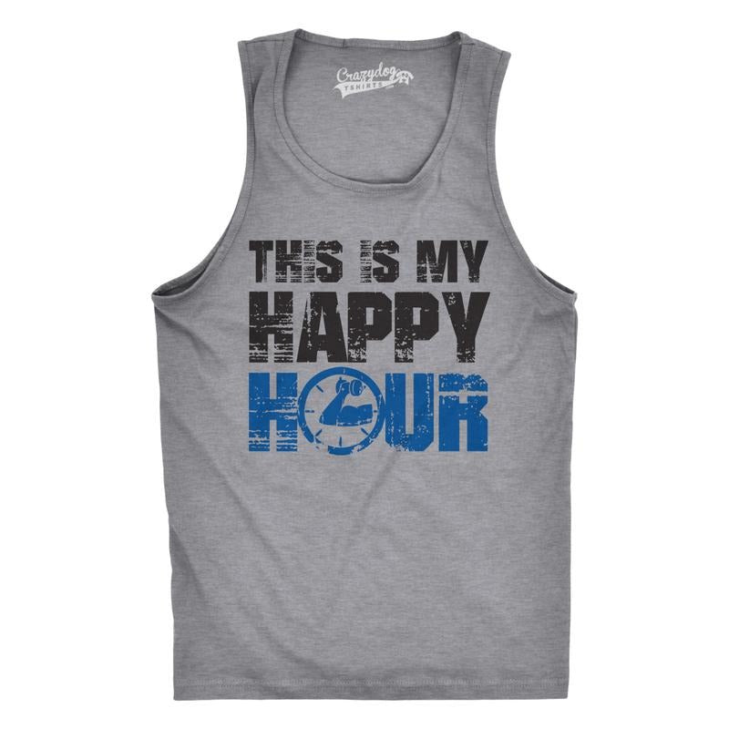 This Is My Happy Hour Tank Top Funny Fitness Workout Drinking Sleeveless Tee Funny Workout Shirt for Men with Plus Sizes...