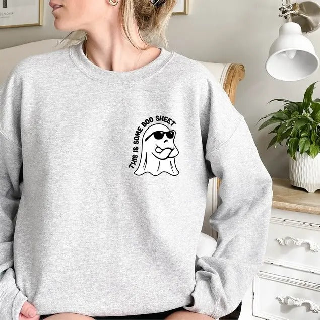 This Is Some Boo Sheet, Cute Spooky Sweatshirt, Womens Ghost Sweatshirt, Spooky Season, Funny Halloween Party Shirt,...