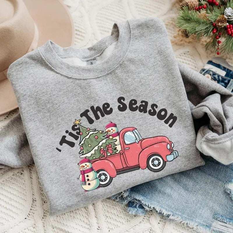 This The Season Sweatshirt, Christmas Truck Sweatshirt, Women's Christmas Sweatshirt Cotton Crewneck T-Shirts, Hoodie